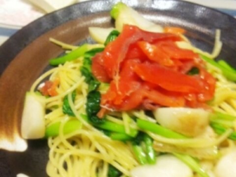 かぶとスモークサーモンのパスタ